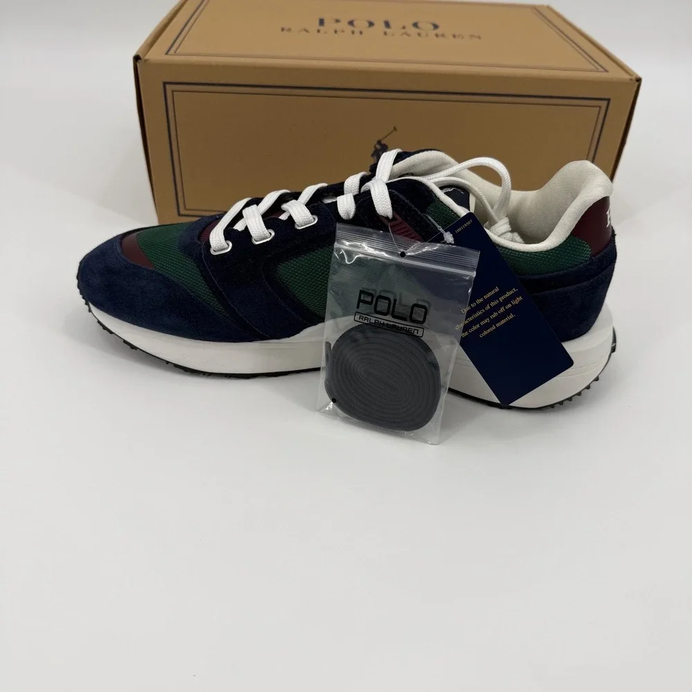 POLO RALPH LAUREN NEW 10.5 Train‎ 89 Sneakers Navy Green Suede Mesh Colorblock